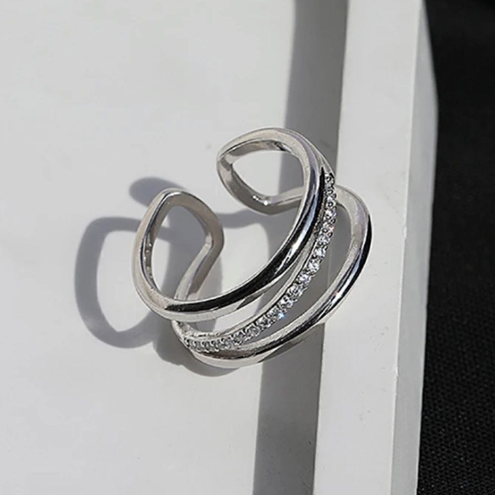 Last one! Triple Bling Ring adjustable in  925 silver & cubic zirconia